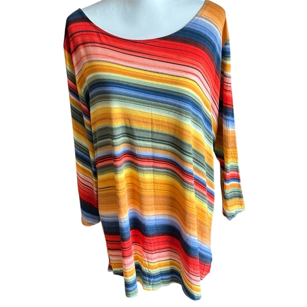 Peck & Peck‎ Tunic Size 3X Rainbow Print 3/4 Sleeve Viscose/Spandex Relaxed Top